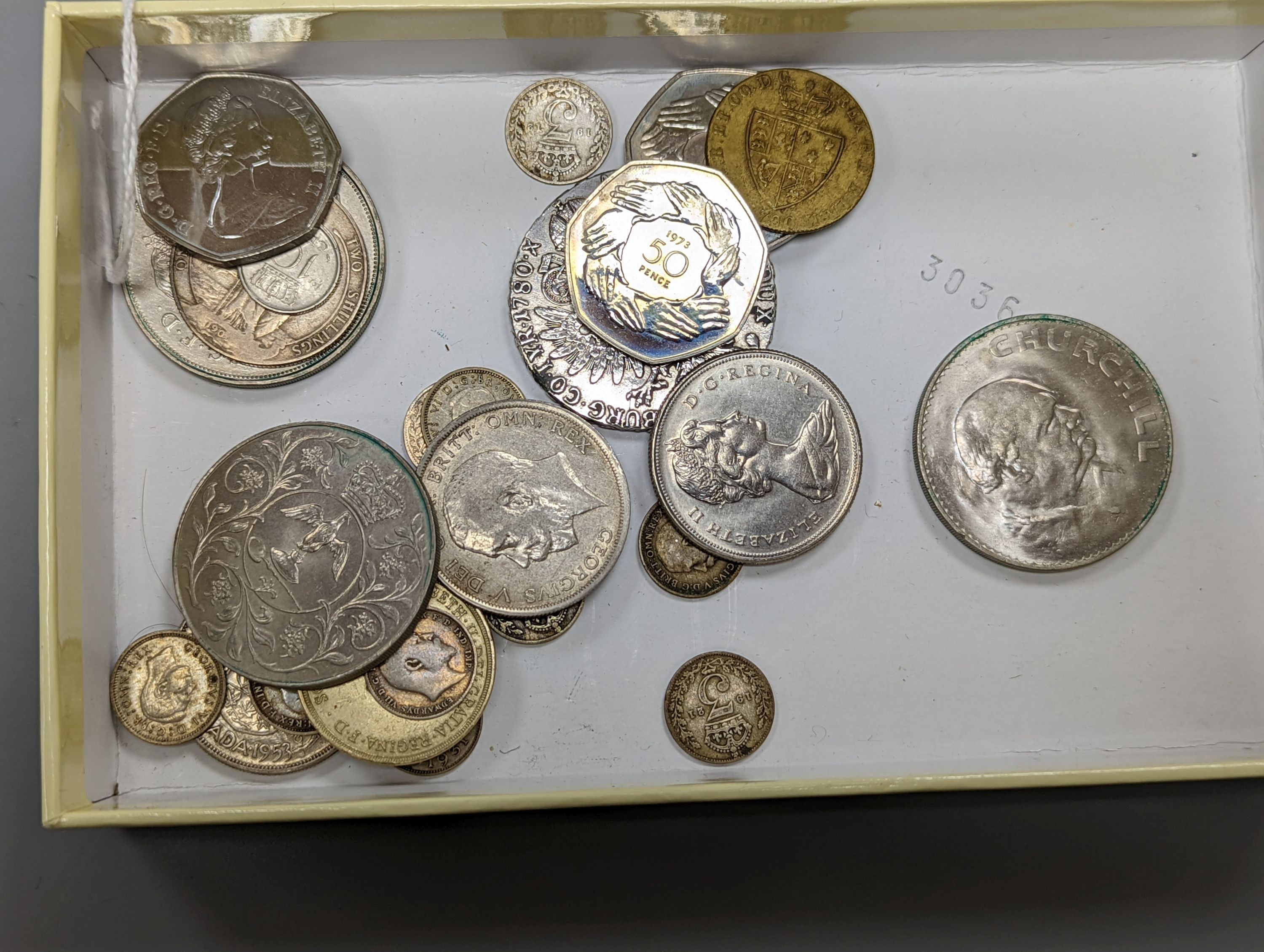 Assorted coinage including 1889 and 1951 crowns etc.